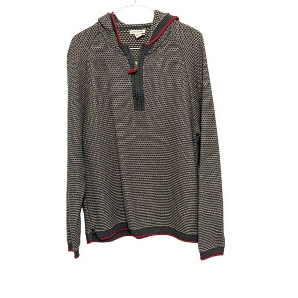 Carbon2Cobalt Mens 1/4” Zip Knit Hooded Popover Sweater Gray Size Large